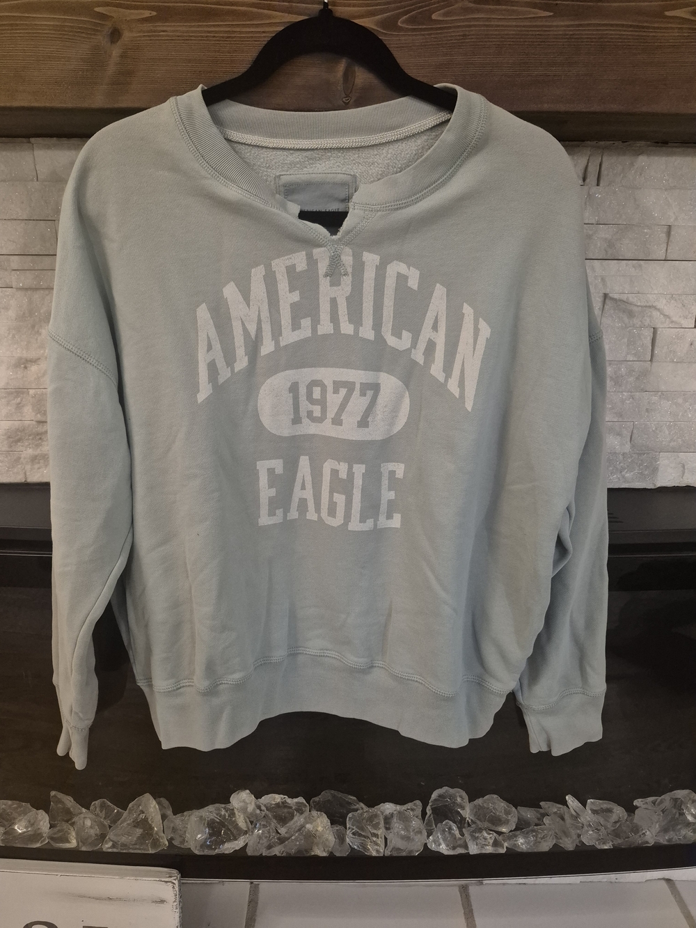American Eagle Outfitters Women's Light Sage Graphic Sweatshirt - 1977 Logo